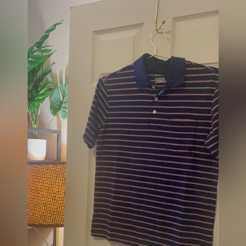 Merona Men’s Navy and Pink Striped Polo Shirt-small